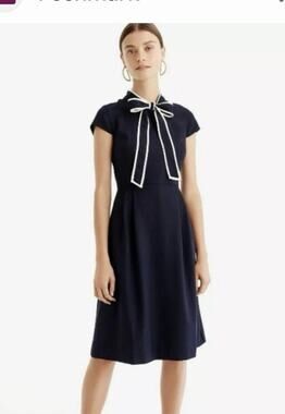 J Crew Dress Sz 00 Navy Blue 365 Crepe Tie Neck Nautical Office Night Out Preppy